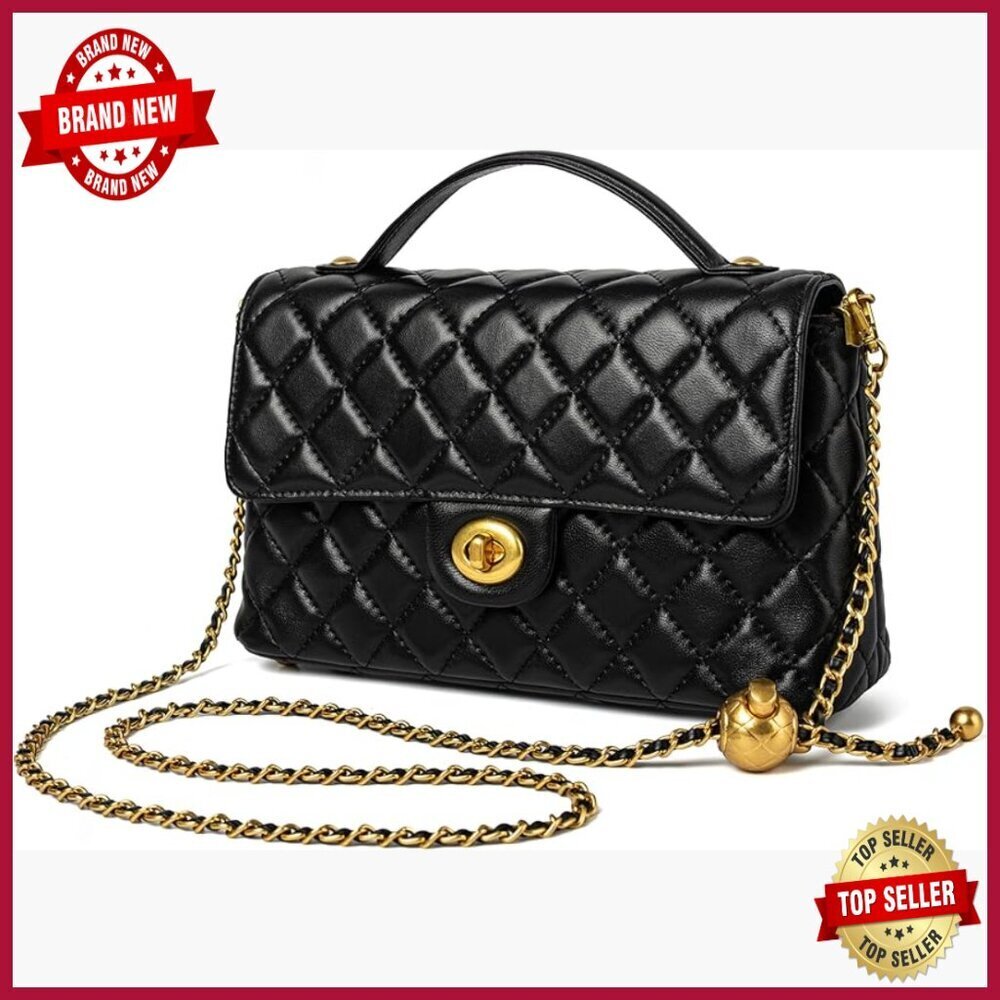 Quilted Lambskin Leather Crossbody Tote Purse with Twist Lock Flap